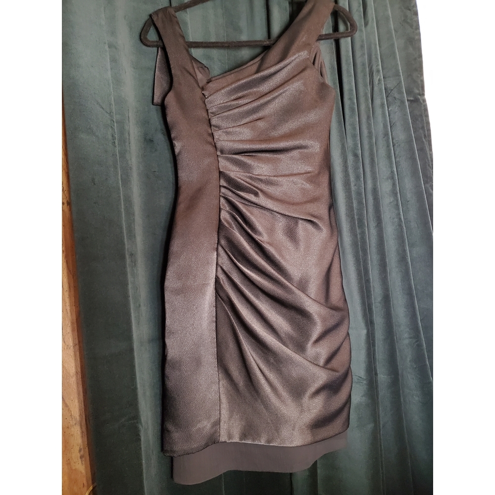 Vera Wang Asymetrical Charcoal Hammered Satin White Collection Chiffon Mini form